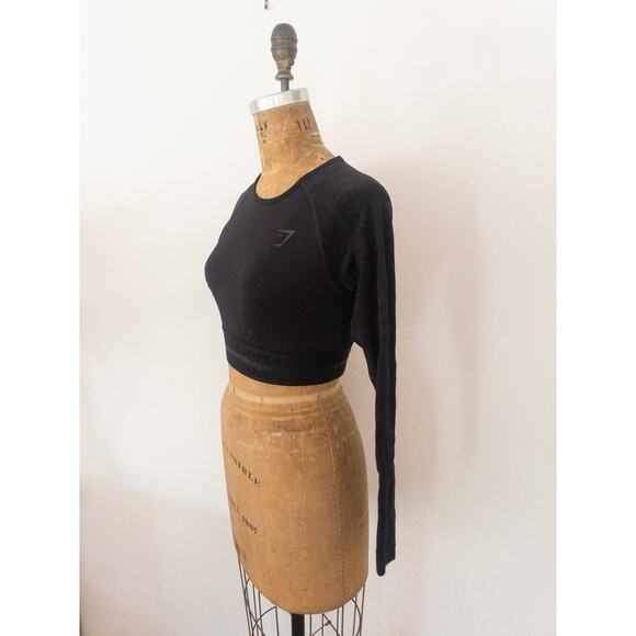 Gymshark Women's Vision Long Sleeve Crop Top Black Thumb Holes Size Medium - Picture 7 of 9